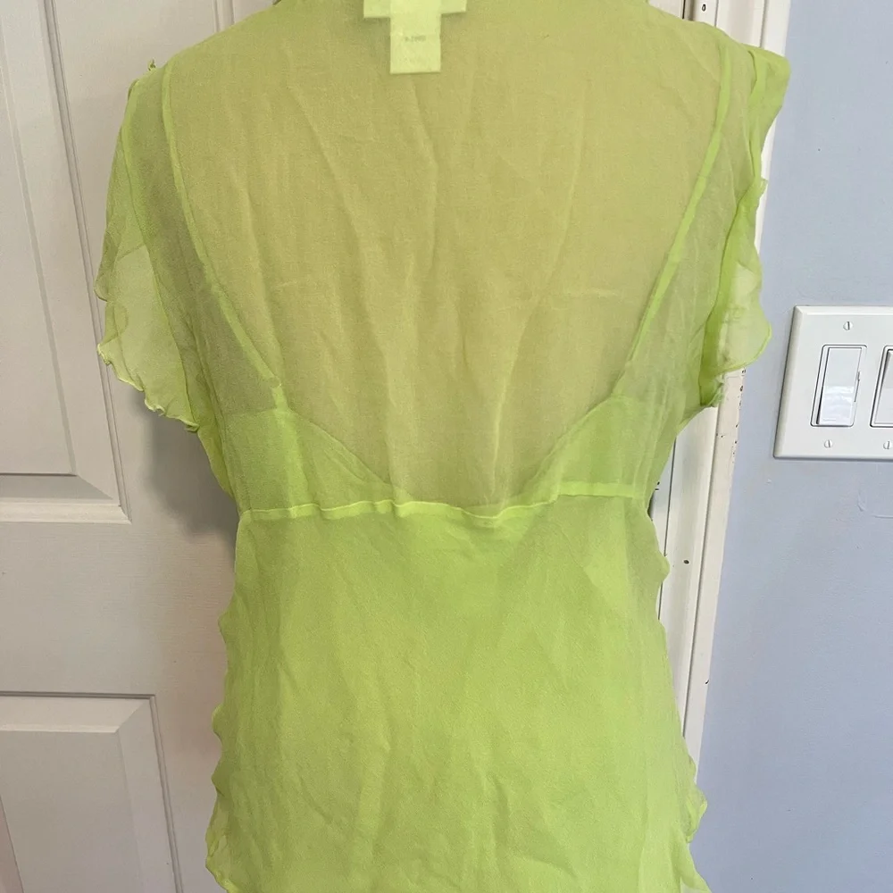 Worthington Lime Ruffle Chiffon with inside camsole Blouse - Picture 3 of 10